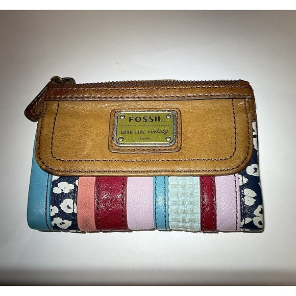 Fossil Jackets & Blazers - Vintage Fossil Mini Card Holder Coin Wallet Patchwork Brown Leather